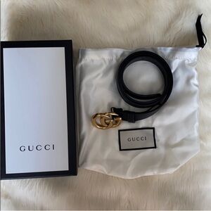 Gucci Black and Gold Leather Belt
